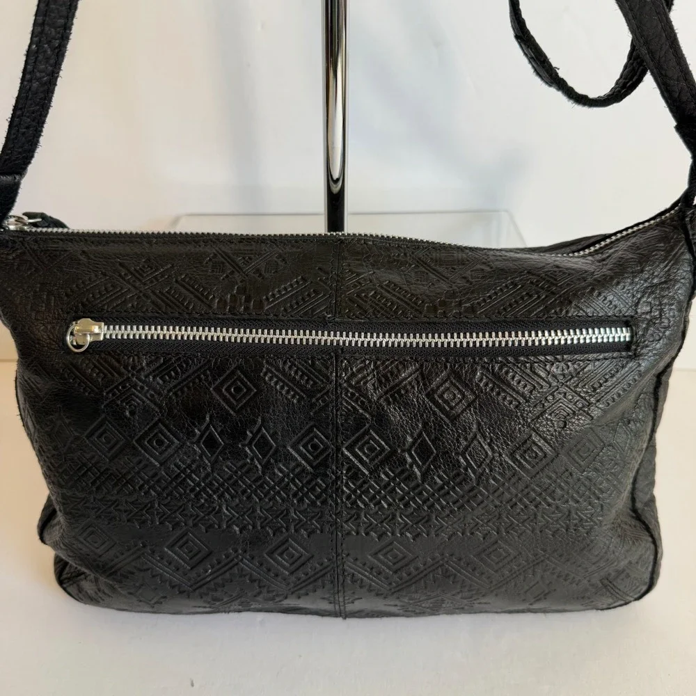 Day & Mood Carla Crossbody Bag Black‎ Embossed Leather Southwestern Aztec Boho